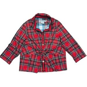 Gretchen Scott Designs Plus Size XXL 2X Red Plaid Button Down Shirt Top Blouse
